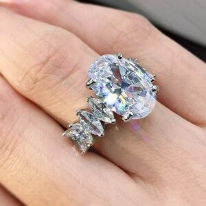 4.5 Ct Oval Cut Simulated Diamond Engagement, Wedding Stunning Silver Ring, 7